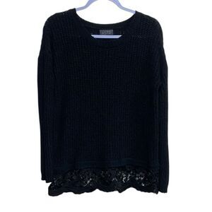ASTR Black Open Knit Sweater with Lace Hem Size Medium